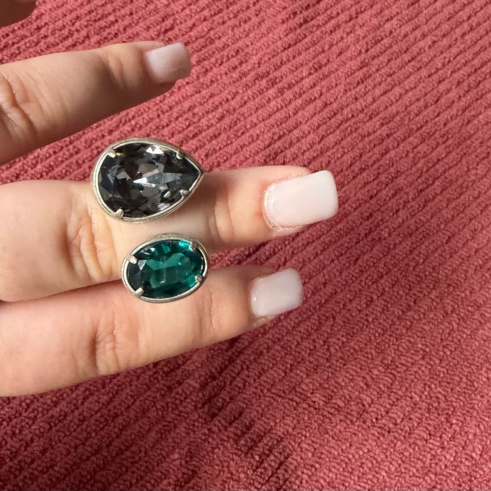 Double Gemstone Open Ring - Emerald Green & Smoky Gray Brighton